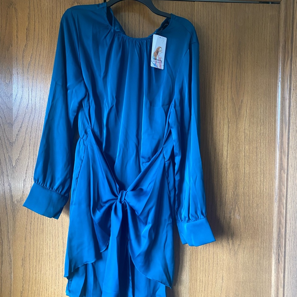 Pretty Garden Satin Dress - Teal